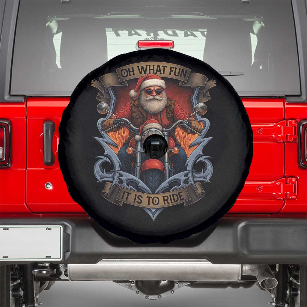 Funny Christmas Motorcycle Santa Spare Tire Cover Oh What Fun It Is To Ride Xmas Biker TS11 Black Print Your Wear