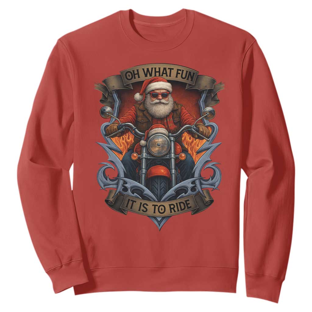 Funny Christmas Motorcycle Santa Sweatshirt Oh What Fun It Is To Ride Xmas Biker TS11 Red Print Your Wear