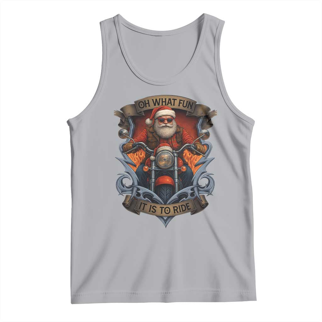 Funny Christmas Motorcycle Santa Tank Top Oh What Fun It Is To Ride Xmas Biker TS11 Athletic Heather Print Your Wear
