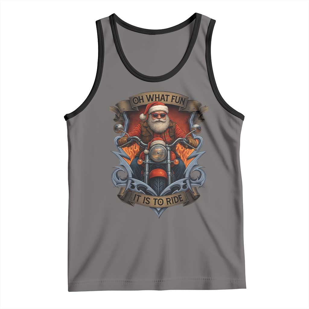 Funny Christmas Motorcycle Santa Tank Top Oh What Fun It Is To Ride Xmas Biker TS11 Deep Heather Black Print Your Wear