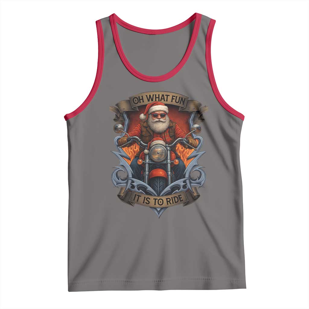 Funny Christmas Motorcycle Santa Tank Top Oh What Fun It Is To Ride Xmas Biker - Print Your Wear