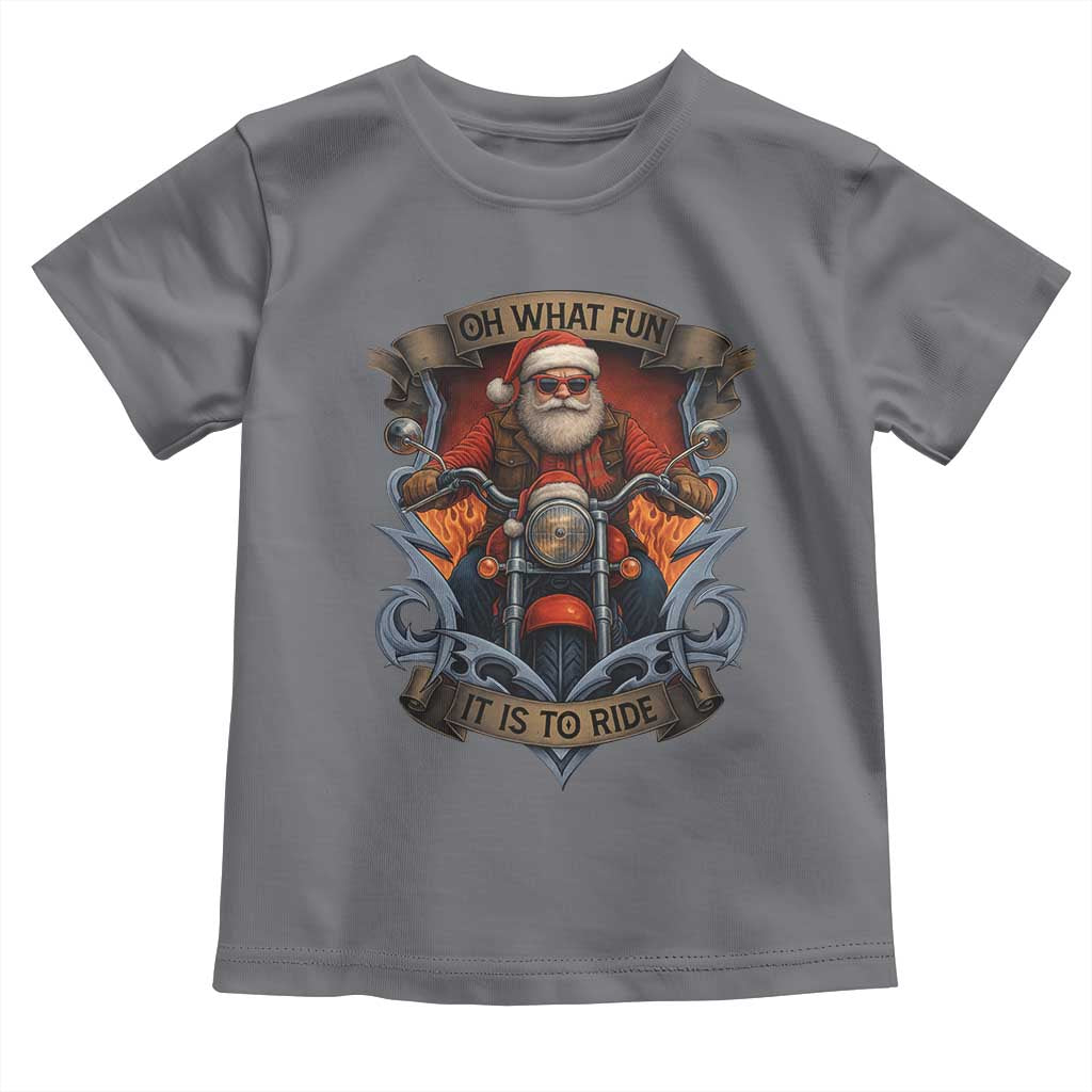 Funny Christmas Motorcycle Santa Toddler T Shirt Oh What Fun It Is To Ride Xmas Biker TS11 Charcoal Print Your Wear