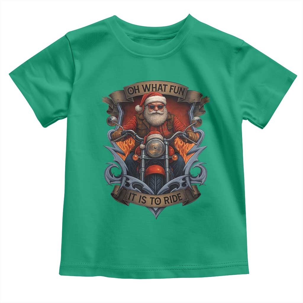 Funny Christmas Motorcycle Santa Toddler T Shirt Oh What Fun It Is To Ride Xmas Biker TS11 Irish Green Print Your Wear