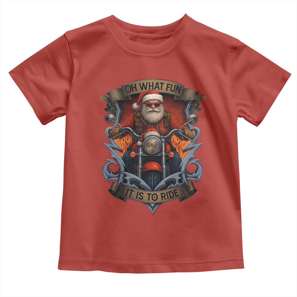Funny Christmas Motorcycle Santa Toddler T Shirt Oh What Fun It Is To Ride Xmas Biker TS11 Red Print Your Wear