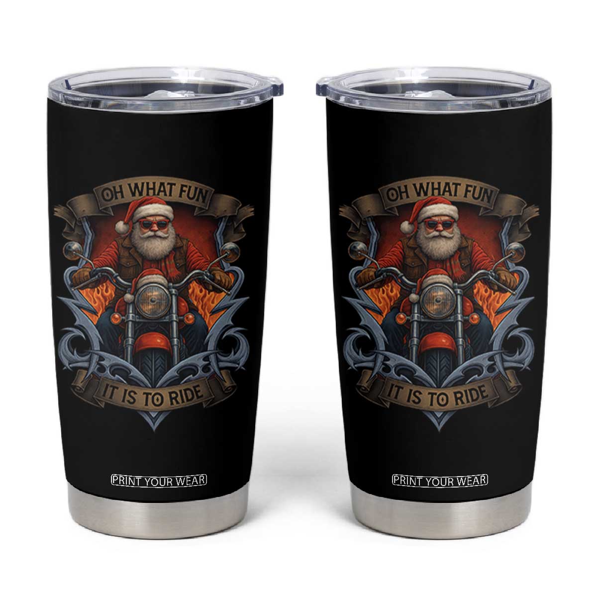Funny Christmas Motorcycle Santa Tumbler Cup Oh What Fun It Is To Ride Xmas Biker TS11 Black Print Your Wear