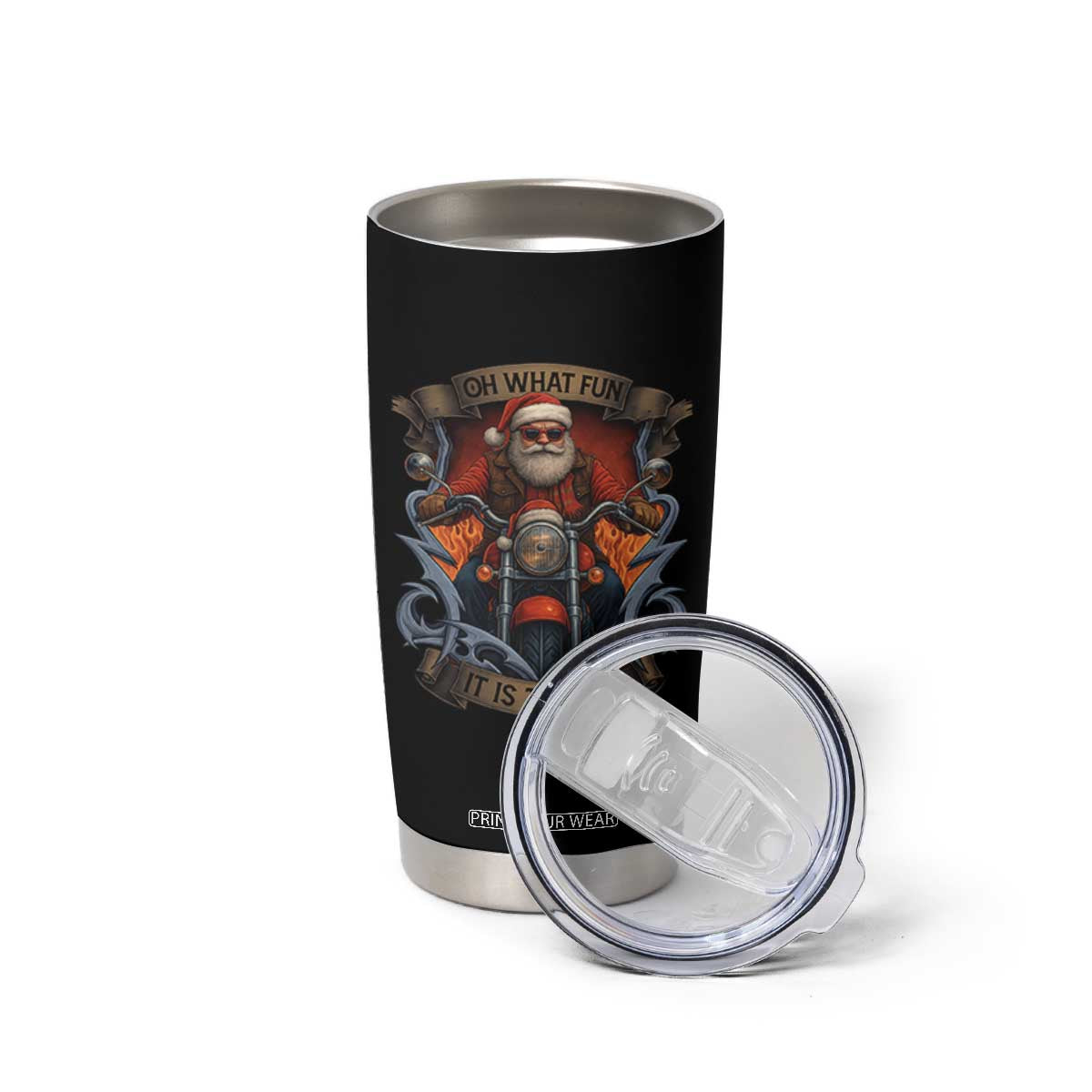 Funny Christmas Motorcycle Santa Tumbler Cup Oh What Fun It Is To Ride Xmas Biker TS11 Print Your Wear