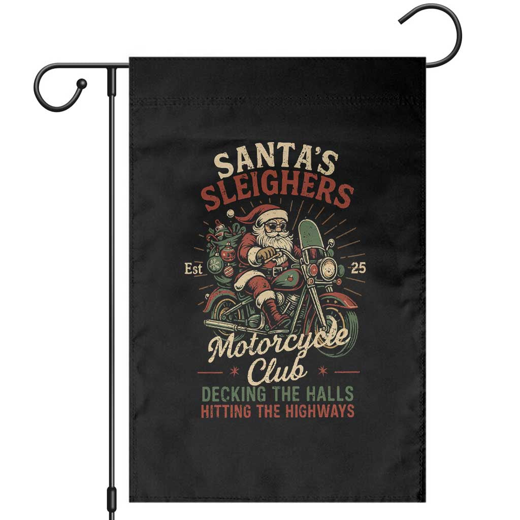 Funny Christmas Motorcycle Biker Garden Flag Santas Sleighers Motorcycle Club Decking The Halls TS11 Black Print Your Wear