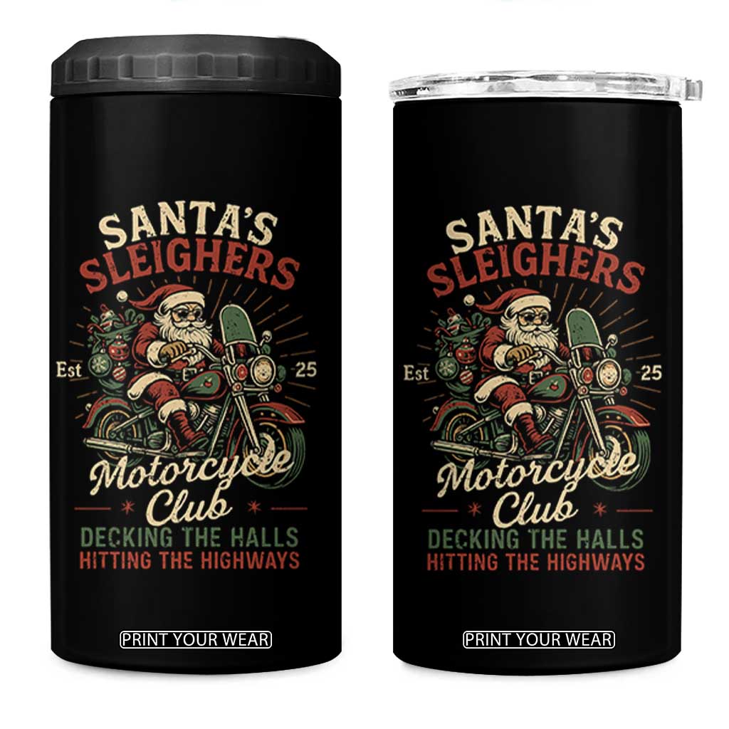 Funny Christmas Motorcycle Biker 4 in 1 Can Cooler Tumbler Santas Sleighers Motorcycle Club Decking The Halls TS11 One Size: 16 oz Black Print Your Wear