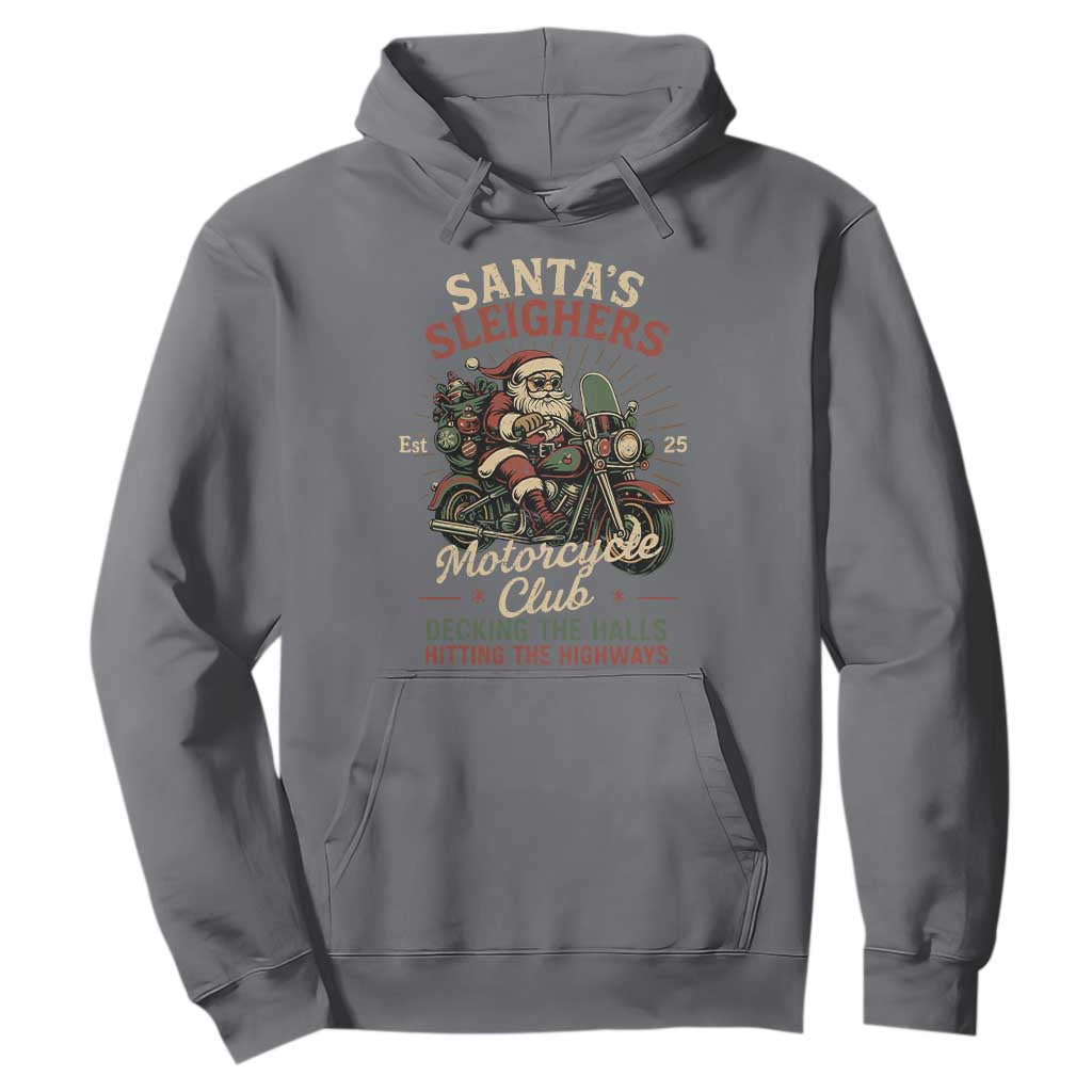 Funny Christmas Motorcycle Biker Hoodie Santas Sleighers Motorcycle Club Decking The Halls TS11 Charcoal Print Your Wear