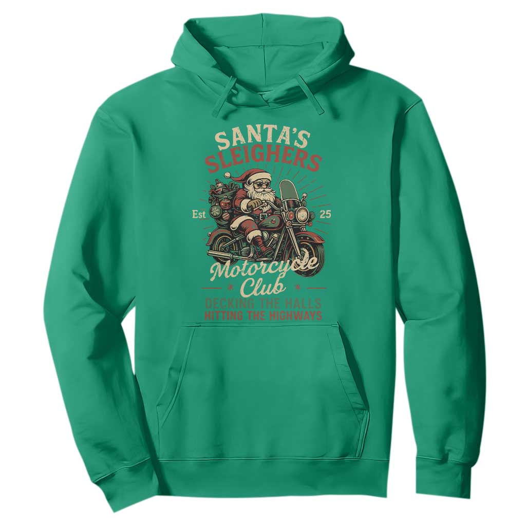 Funny Christmas Motorcycle Biker Hoodie Santas Sleighers Motorcycle Club Decking The Halls TS11 Irish Green Print Your Wear