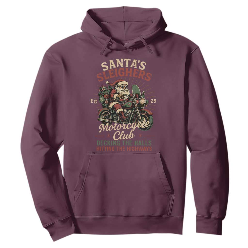 Funny Christmas Motorcycle Biker Hoodie Santas Sleighers Motorcycle Club Decking The Halls TS11 Maroon Print Your Wear