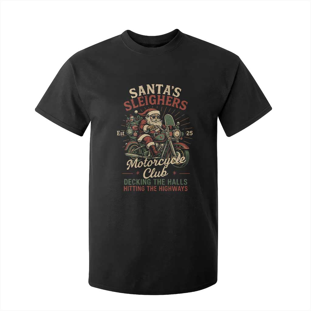 Funny Christmas Motorcycle Biker T Shirt For Kid Santas Sleighers Motorcycle Club Decking The Halls TS11 Black Print Your Wear