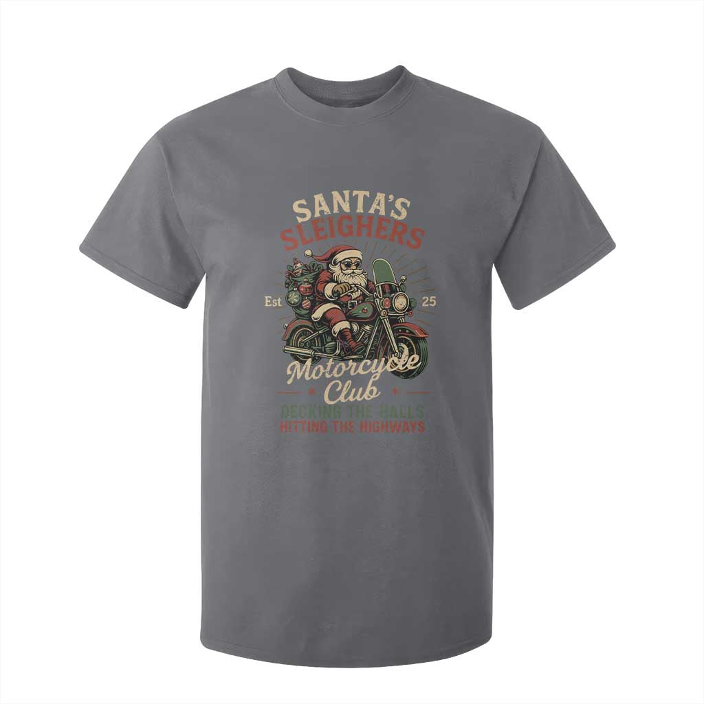 Funny Christmas Motorcycle Biker T Shirt For Kid Santas Sleighers Motorcycle Club Decking The Halls TS11 Charcoal Print Your Wear