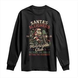 Funny Christmas Motorcycle Biker Long Sleeve Shirt Santas Sleighers Motorcycle Club Decking The Halls TS11 Black Print Your Wear
