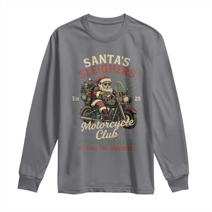 Funny Christmas Motorcycle Biker Long Sleeve Shirt Santas Sleighers Motorcycle Club Decking The Halls TS11 Charcoal Print Your Wear