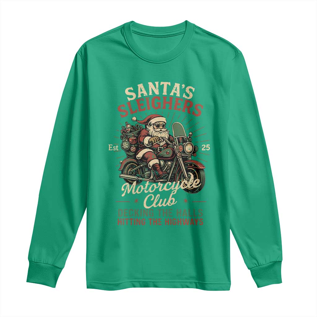 Funny Christmas Motorcycle Biker Long Sleeve Shirt Santas Sleighers Motorcycle Club Decking The Halls TS11 Irish Green Print Your Wear