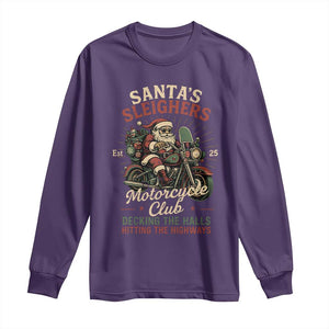 Funny Christmas Motorcycle Biker Long Sleeve Shirt Santas Sleighers Motorcycle Club Decking The Halls TS11 Purple Print Your Wear