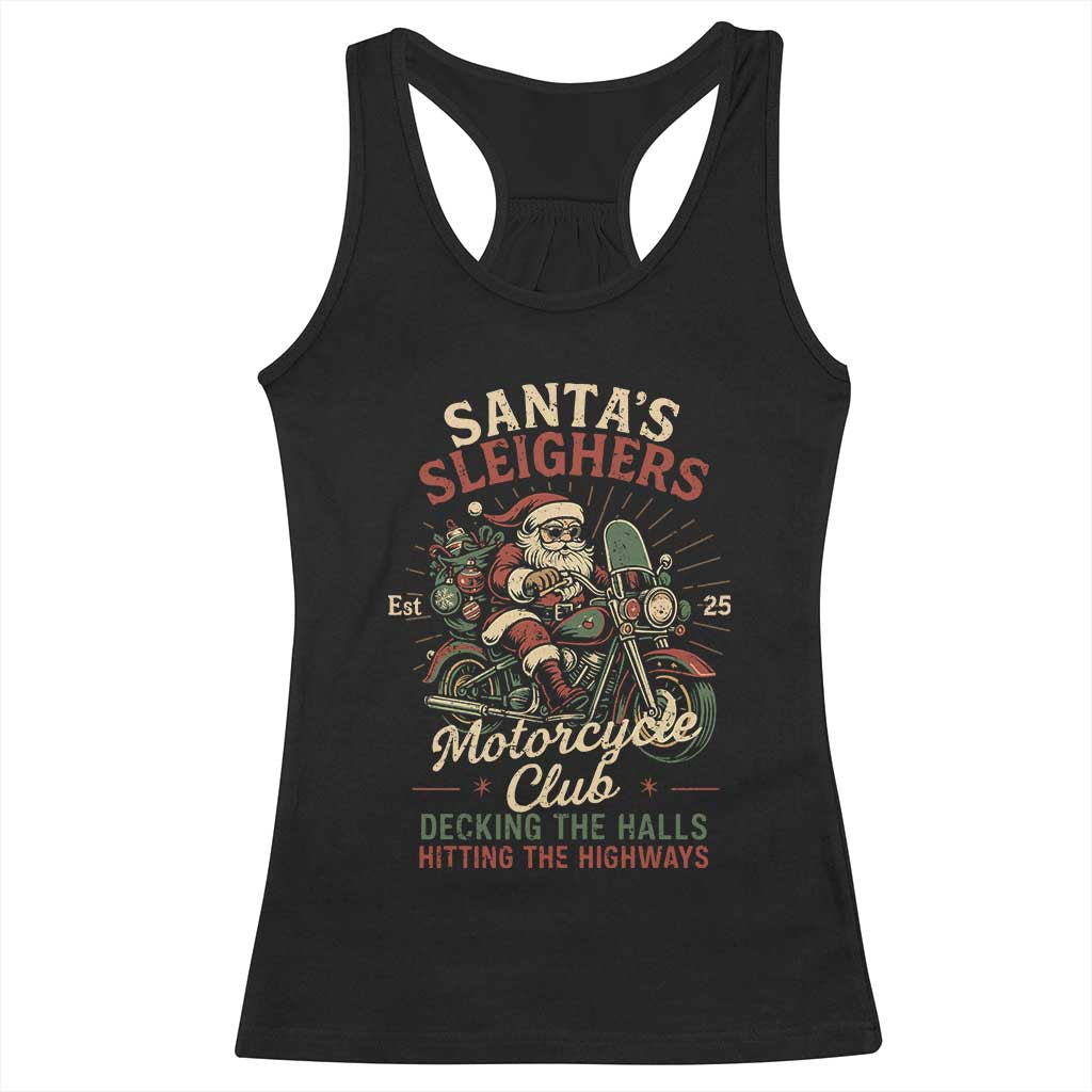 Funny Christmas Motorcycle Biker Racerback Tank Top Santas Sleighers Motorcycle Club Decking The Halls TS11 Black Print Your Wear