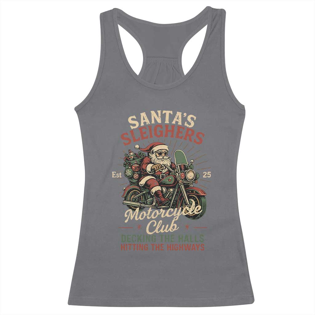 Funny Christmas Motorcycle Biker Racerback Tank Top Santas Sleighers Motorcycle Club Decking The Halls TS11 Charcoal Print Your Wear
