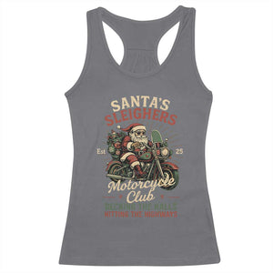 Funny Christmas Motorcycle Biker Racerback Tank Top Santas Sleighers Motorcycle Club Decking The Halls TS11 Charcoal Print Your Wear