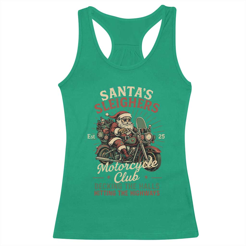 Funny Christmas Motorcycle Biker Racerback Tank Top Santas Sleighers Motorcycle Club Decking The Halls TS11 Irish Green Print Your Wear