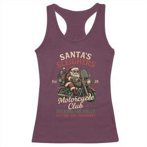 Funny Christmas Motorcycle Biker Racerback Tank Top Santas Sleighers Motorcycle Club Decking The Halls TS11 Maroon Print Your Wear