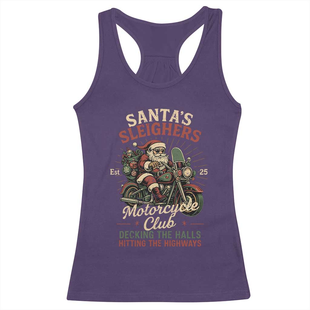 Funny Christmas Motorcycle Biker Racerback Tank Top Santas Sleighers Motorcycle Club Decking The Halls TS11 Purple Print Your Wear
