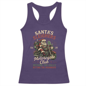 Funny Christmas Motorcycle Biker Racerback Tank Top Santas Sleighers Motorcycle Club Decking The Halls TS11 Purple Print Your Wear
