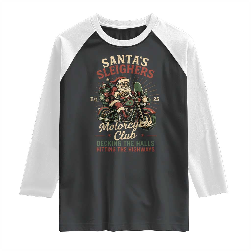 Funny Christmas Motorcycle Biker Raglan Shirt Santas Sleighers Motorcycle Club Decking The Halls TS11 Black White Print Your Wear