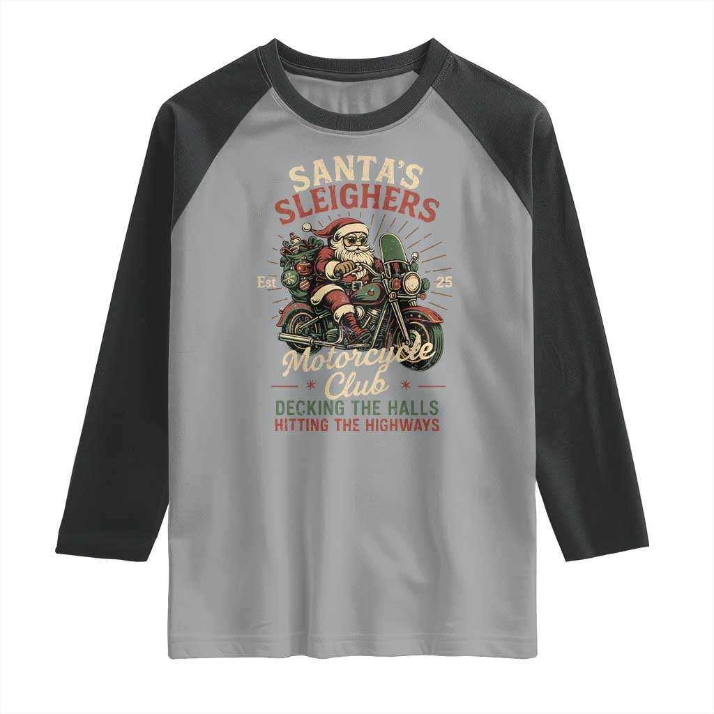 Funny Christmas Motorcycle Biker Raglan Shirt Santas Sleighers Motorcycle Club Decking The Halls TS11 Sport Gray Black Print Your Wear