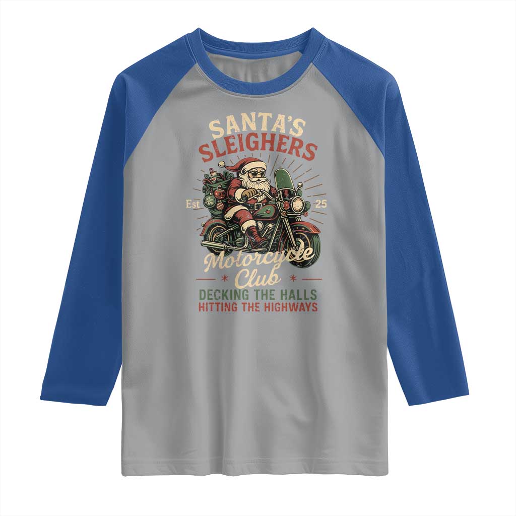 Funny Christmas Motorcycle Biker Raglan Shirt Santas Sleighers Motorcycle Club Decking The Halls TS11 Sport Gray Royal Print Your Wear