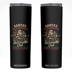 Funny Christmas Motorcycle Biker Skinny Tumbler Santas Sleighers Motorcycle Club Decking The Halls TS11 Black Print Your Wear