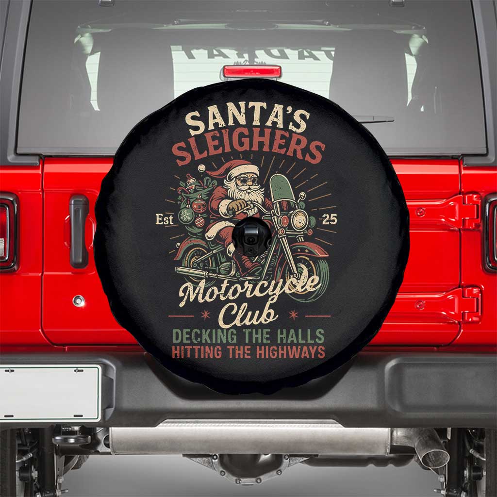 Funny Christmas Motorcycle Biker Spare Tire Cover Santas Sleighers Motorcycle Club Decking The Halls TS11 Black Print Your Wear