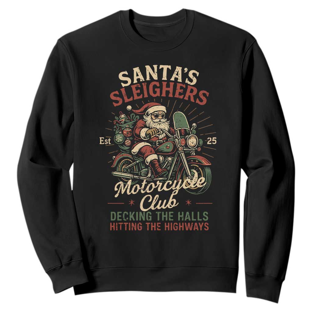 Funny Christmas Motorcycle Biker Sweatshirt Santas Sleighers Motorcycle Club Decking The Halls TS11 Black Print Your Wear