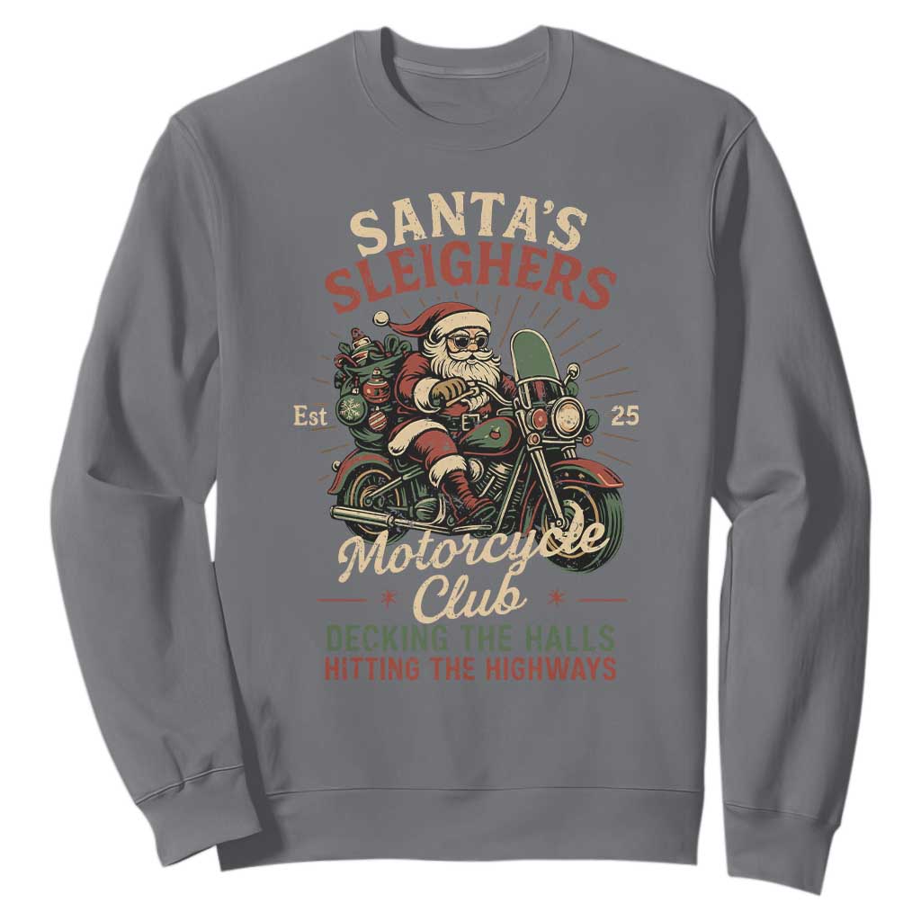 Funny Christmas Motorcycle Biker Sweatshirt Santas Sleighers Motorcycle Club Decking The Halls TS11 Charcoal Print Your Wear