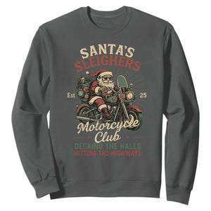 Funny Christmas Motorcycle Biker Sweatshirt Santas Sleighers Motorcycle Club Decking The Halls TS11 Dark Heather Print Your Wear