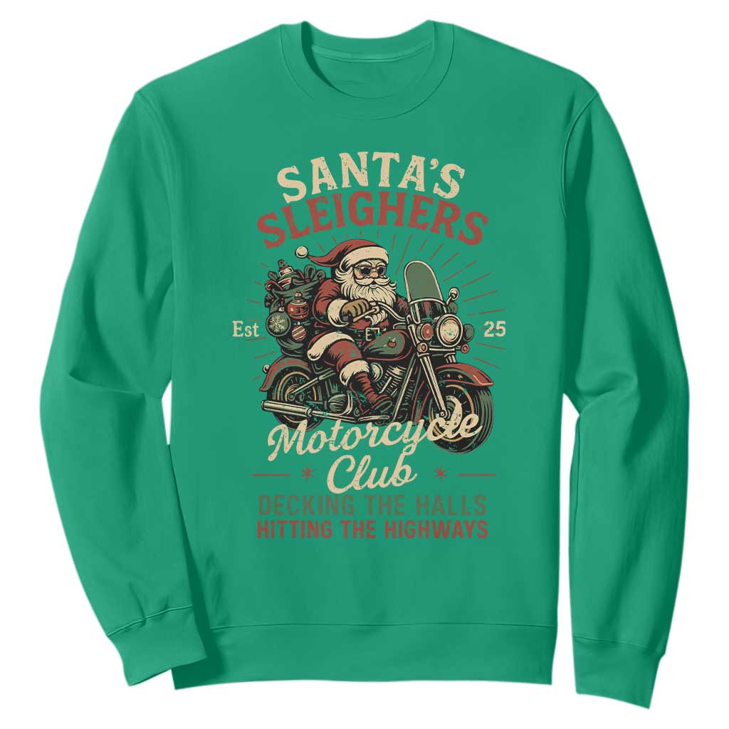 Funny Christmas Motorcycle Biker Sweatshirt Santas Sleighers Motorcycle Club Decking The Halls TS11 Irish Green Print Your Wear