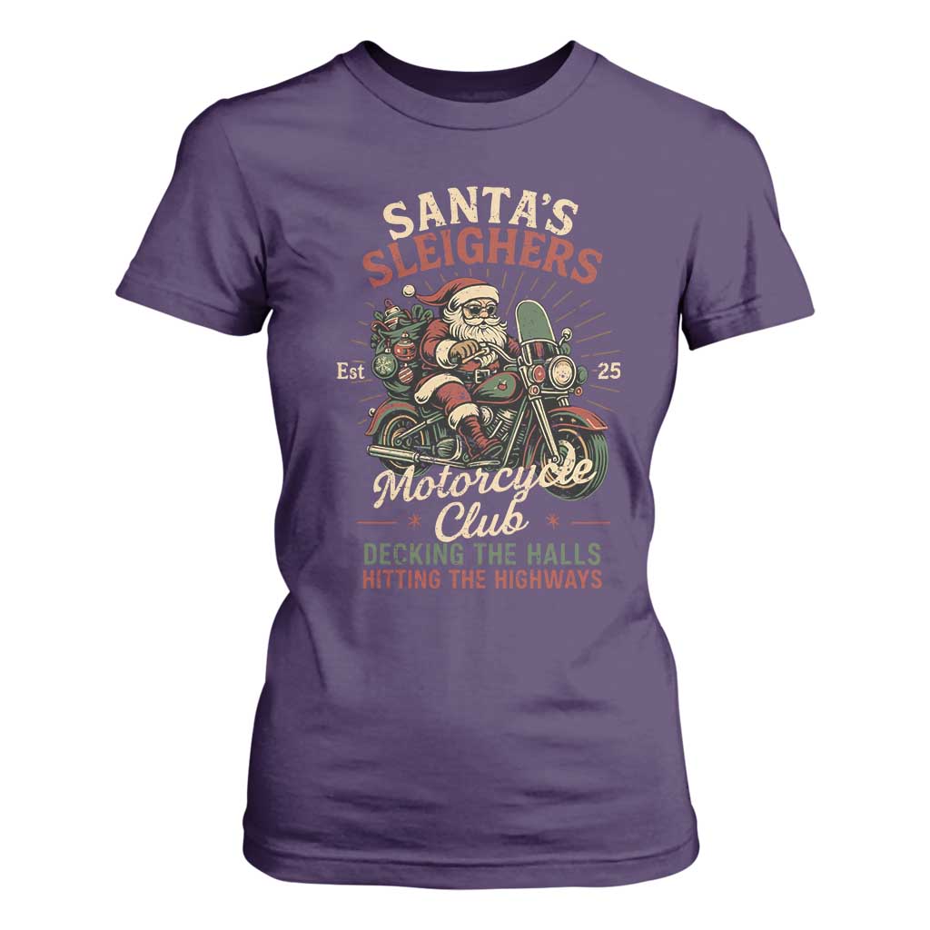 Funny Christmas Motorcycle Biker T Shirt For Women Santas Sleighers Motorcycle Club Decking The Halls TS11 Purple Print Your Wear