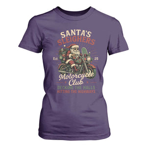 Funny Christmas Motorcycle Biker T Shirt For Women Santas Sleighers Motorcycle Club Decking The Halls TS11 Purple Print Your Wear