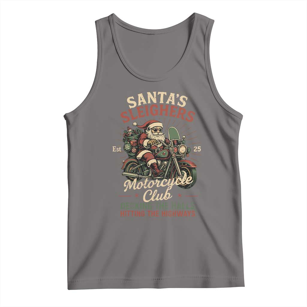 Funny Christmas Motorcycle Biker Tank Top Santas Sleighers Motorcycle Club Decking The Halls TS11 Deep Heather Print Your Wear