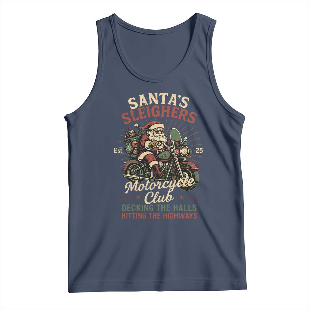 Funny Christmas Motorcycle Biker Tank Top Santas Sleighers Motorcycle Club Decking The Halls TS11 Navy Print Your Wear