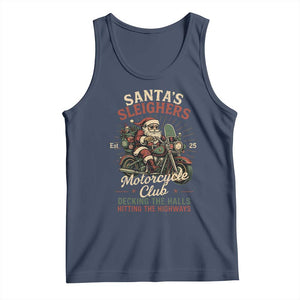 Funny Christmas Motorcycle Biker Tank Top Santas Sleighers Motorcycle Club Decking The Halls TS11 Navy Print Your Wear