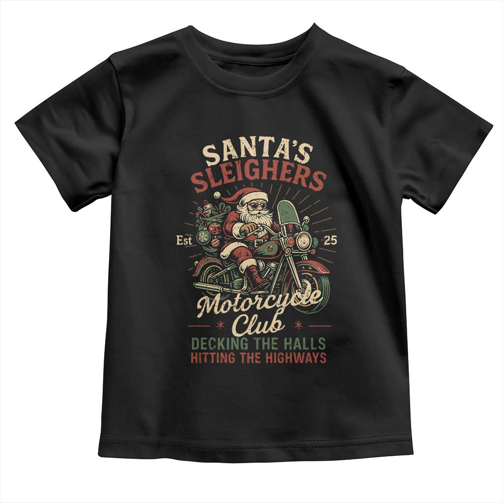 Funny Christmas Motorcycle Biker Toddler T Shirt Santas Sleighers Motorcycle Club Decking The Halls TS11 Black Print Your Wear