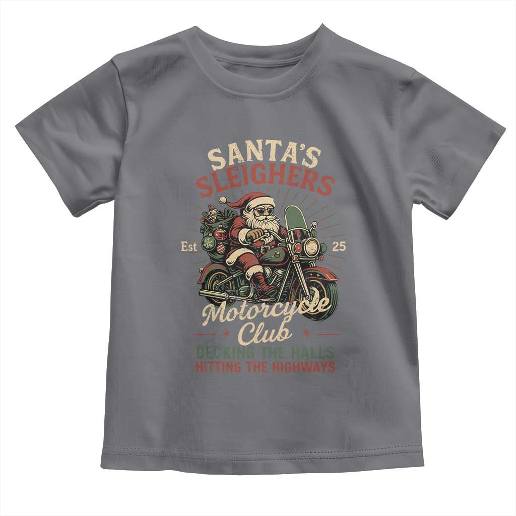 Funny Christmas Motorcycle Biker Toddler T Shirt Santas Sleighers Motorcycle Club Decking The Halls TS11 Charcoal Print Your Wear