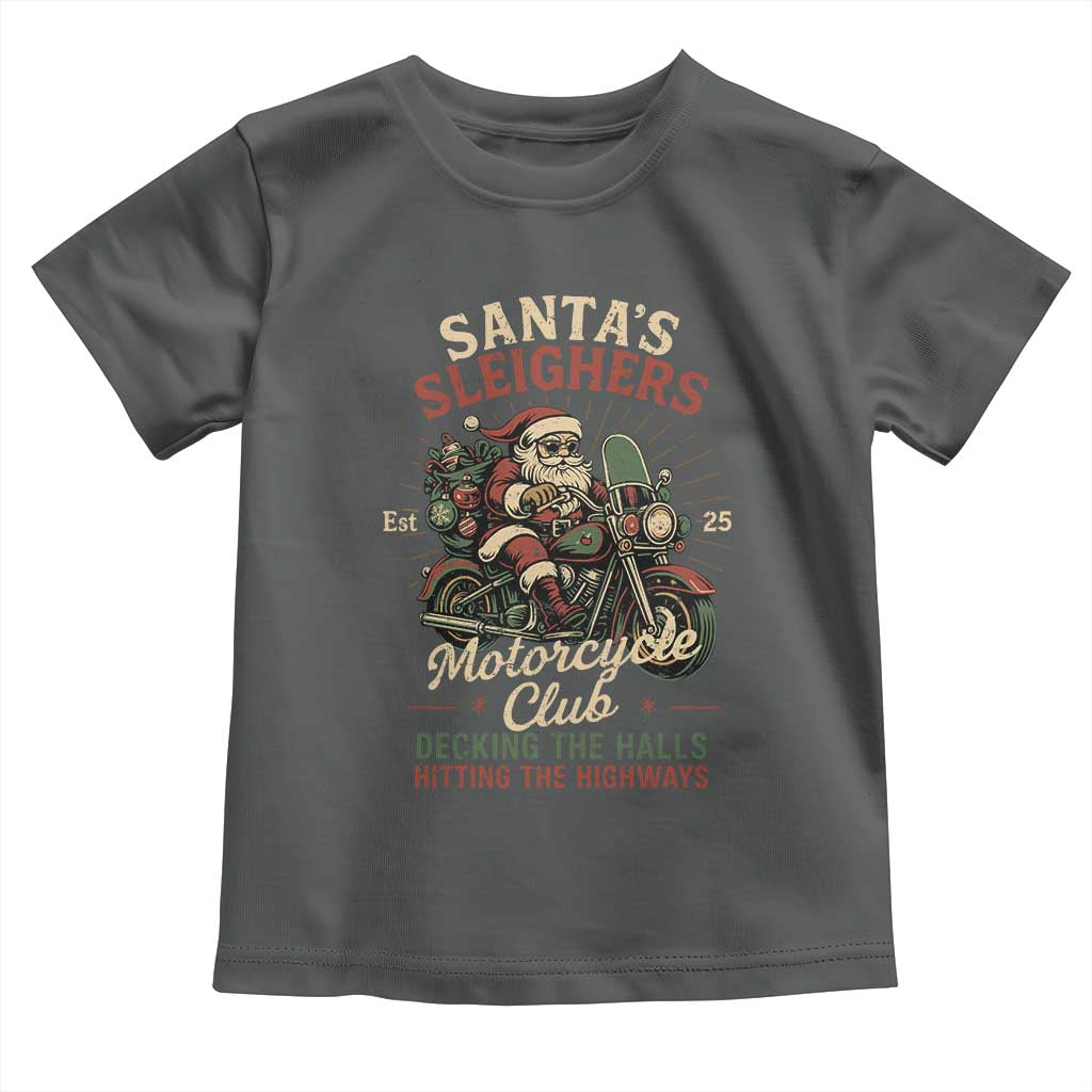 Funny Christmas Motorcycle Biker Toddler T Shirt Santas Sleighers Motorcycle Club Decking The Halls TS11 Dark Heather Print Your Wear