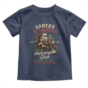 Funny Christmas Motorcycle Biker Toddler T Shirt Santas Sleighers Motorcycle Club Decking The Halls TS11 Navy Print Your Wear