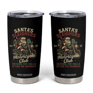 Funny Christmas Motorcycle Biker Tumbler Cup Santas Sleighers Motorcycle Club Decking The Halls TS11 Black Print Your Wear