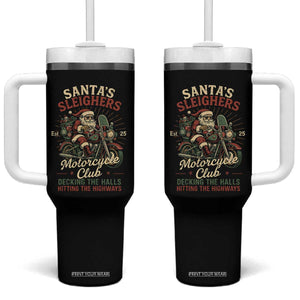 Funny Christmas Motorcycle Biker Tumbler With Handle Santas Sleighers Motorcycle Club Decking The Halls TS11 One Size: 40 oz Black Print Your Wear