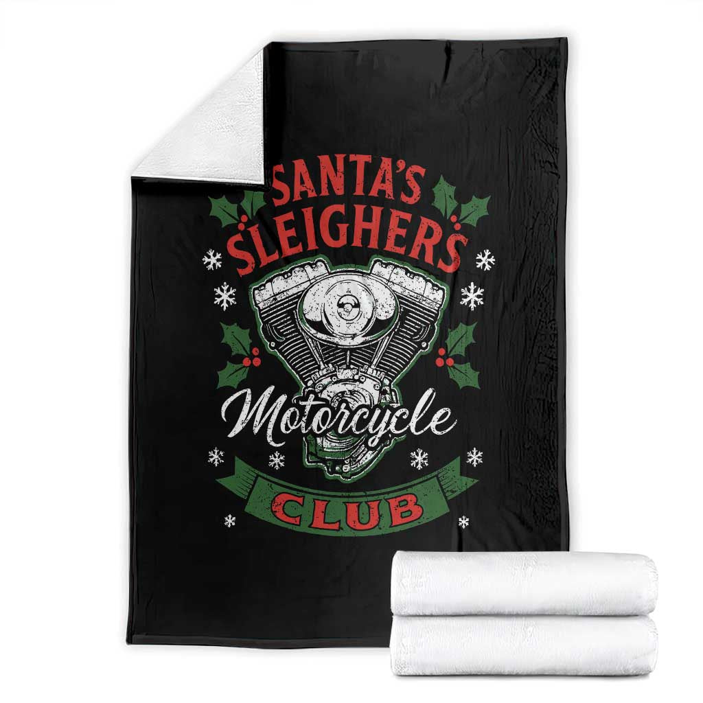 Christmas Motorcycle Biker Throw Blanket Santas Sleighers Motorcycle Club TS11 Black Print Your Wear