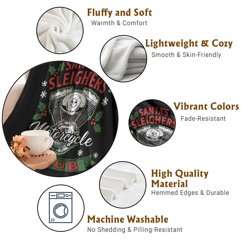 Christmas Motorcycle Biker Throw Blanket Santas Sleighers Motorcycle Club TS11 Print Your Wear